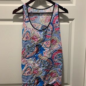 Asymmetric front/back paisley tunic